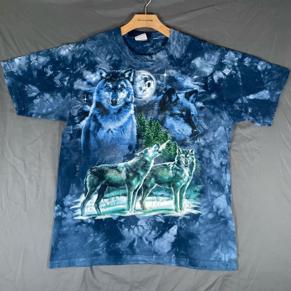 Vintage Genuine Desert Wash T-Shirt Men's Medium Wolves Howling Graphic Tee Blue